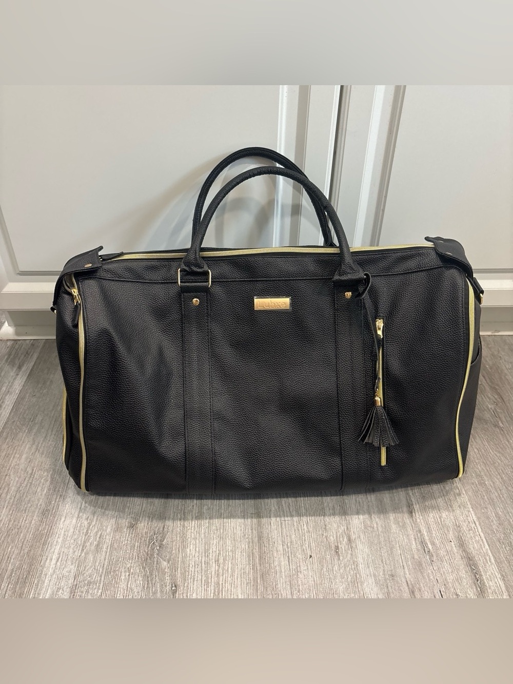Luxe Black Weekender Duffel Bag Gold Hardware carryon *no strap- garment travel